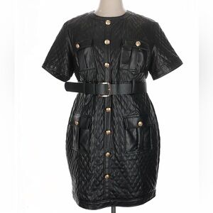 L'ATISTE Black Quilted Faux Leather Dress